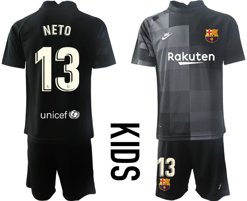 Youth 2021-2022 Club Barcelona black goalkeeper #13 Soccer Jersey->customized soccer jersey->Custom Jersey